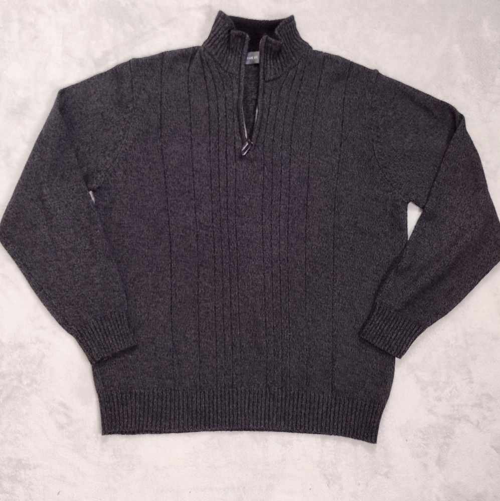Oscar de la Renta Brown Black Tweed Pattern Men's 1/4 Zip Pullover Sweater Sz XL